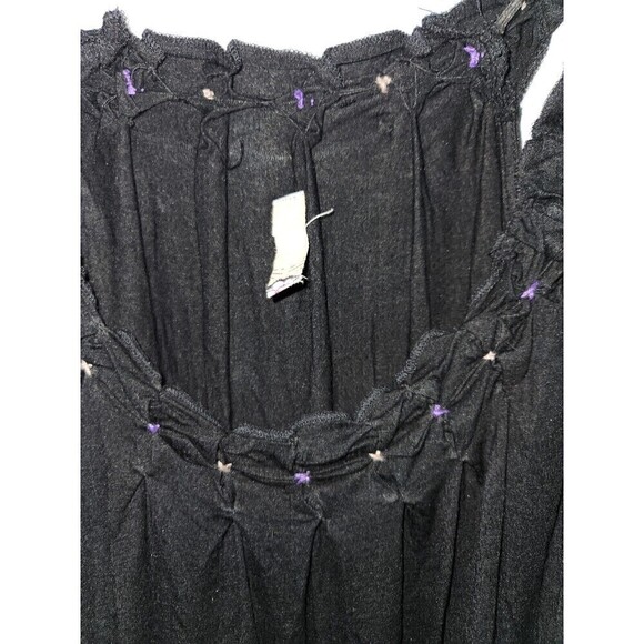 FREE PEOPLE Black Ruffle Hem Aztec Tribal Embroidered Slip Dress M Stretch - Picture 2 of 5